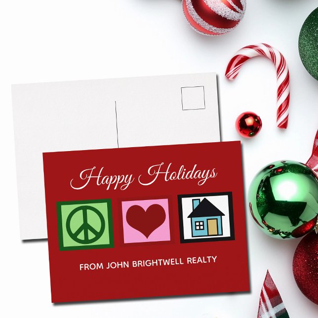 Custom Real Estate Company Happy Holidays Red Holiday Postcard (Creator Uploaded)