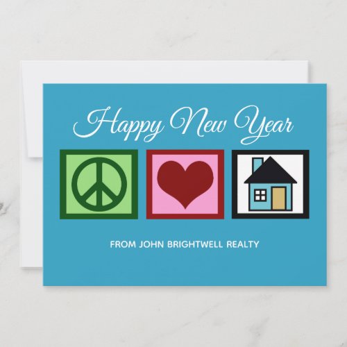 Custom Real Estate Company Happy New Year Blue Holiday Card