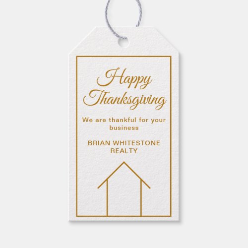 Custom Real Estate Company Happy Thanksgiving Gold Gift Tags
