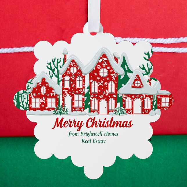 Custom Real Estate Company Merry Christmas Houses Ornament Card (Creator Uploaded)