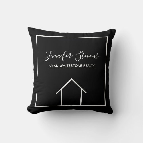 Custom Real Estate Company Office Black White Throw Pillow