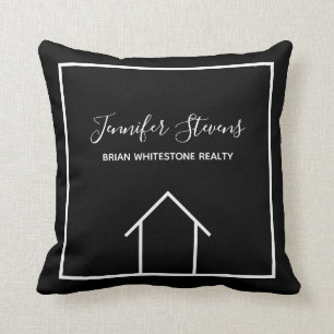 Custom Real Estate Company Office Black White Throw Pillow