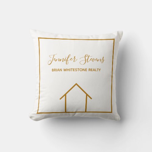 Custom Real Estate Company Office Gold White Chic Throw Pillow