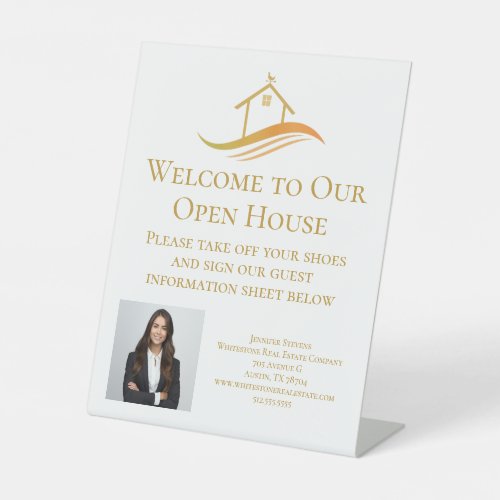 Custom Real Estate Company Open House Gold Pedestal Sign