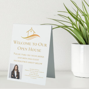 Custom Real Estate Company Open House Gold Table Tent