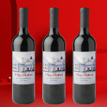 Custom Real Estate Company Winter Christmas House Wine Label<br><div class="desc">This beautiful custom real estate holiday wine label is perfect for a realty company located up north. Gorgeous white snow lines the trees and house on this winter photograph. A realtor can keep Merry Christmas in red and green script or customize with their own seasons greetings.</div>