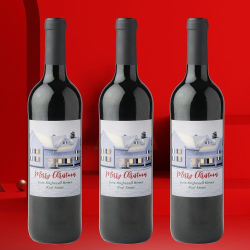 Custom Real Estate Company Winter Christmas House Wine Label