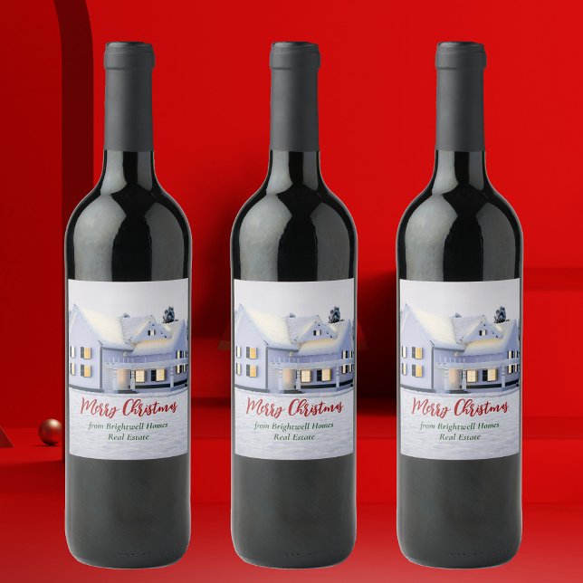 Custom Real Estate Company Winter Christmas House Wine Label (Creator Uploaded)
