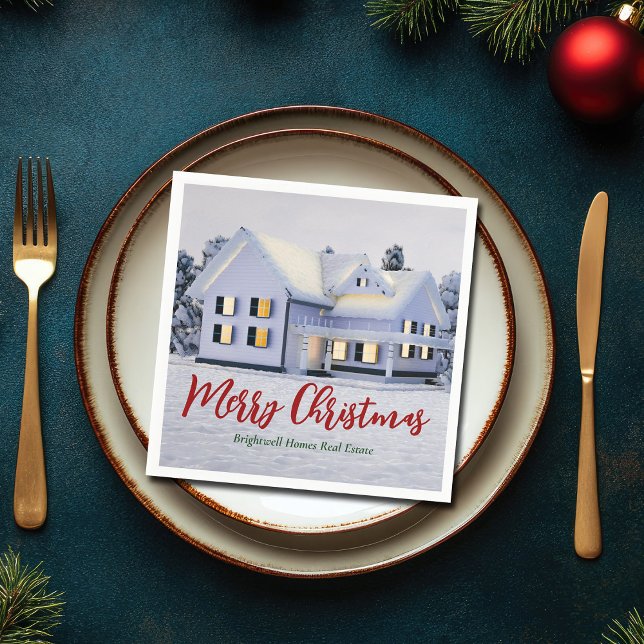 Custom Real Estate Company Winter Christmas Party Napkins (Creator Uploaded)