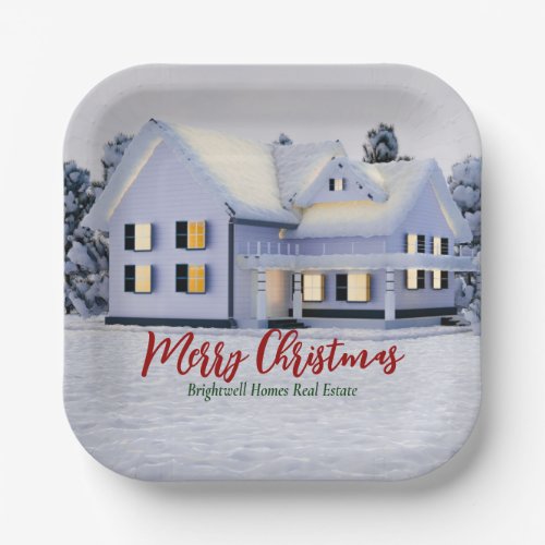 Custom Real Estate Company Winter Christmas Party Paper Plates