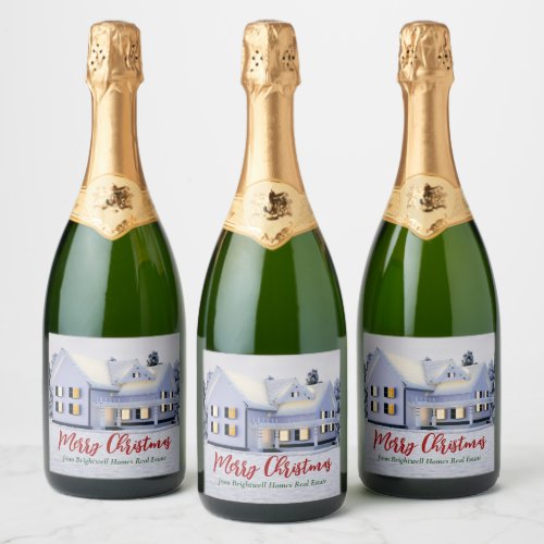 Custom Real Estate Company Winter Christmas Party Sparkling Wine Label