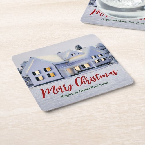 Custom Real Estate Company Winter Christmas Party Square Paper Coaster