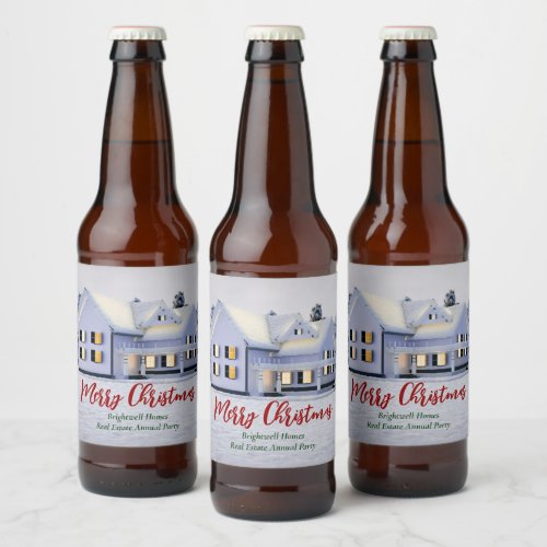Custom Real Estate Company Winter Holiday Party Beer Bottle Label