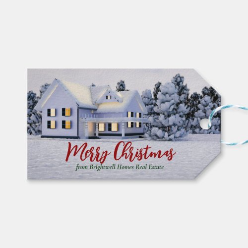 Custom Real Estate Company Winter House Christmas Gift Tags