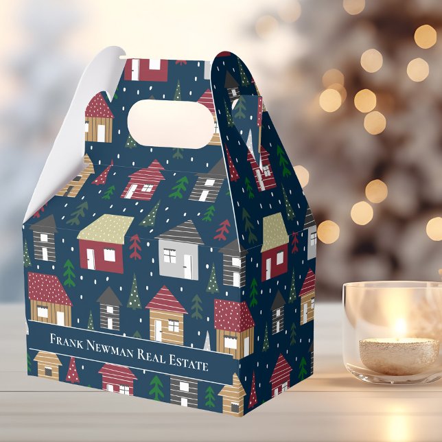 Custom Real Estate Houses Holiday Christmas Party Favor Boxes (Creator Uploaded)