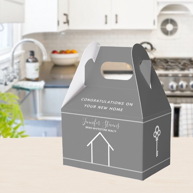 Custom Real Estate Modern Chic Grey Housewarming Favor Boxes (Creator Uploaded)