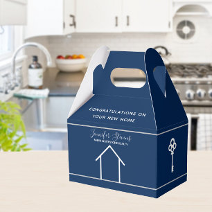 Custom Real Estate Modern Navy Blue Housewarming Favor Boxes