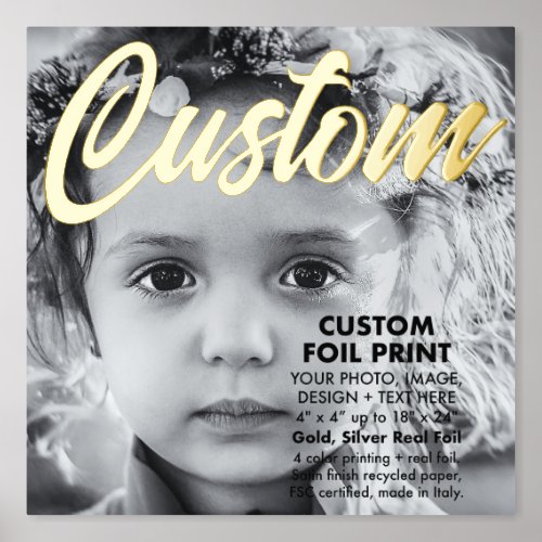 Custom Real Foil Gold or Silver Print 8 x 8