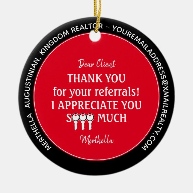 Custom Realtor Client Thank You Christmas Metal Or Ceramic Ornament (Front)