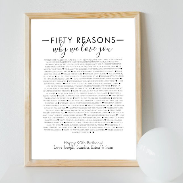 custom reason we love you poster Black font 50 (Creator Uploaded)