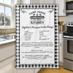 Custom Recipe Black White Farmhouse Buffalo Plaid Kitchen Towel