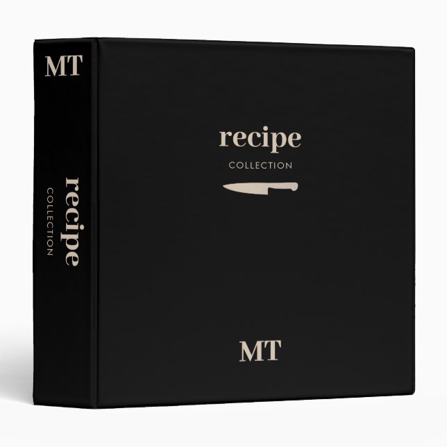 Custom Recipe Cookbook Minimalist Monogram  3 Ring Binder (Front/Spine)