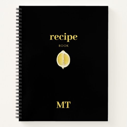 Custom Recipe Cookbook Minimalist Monogram Lemon Notebook