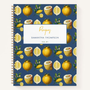 Custom Recipe Cookbook Retro Lemons Citrus Notebook