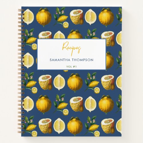 Custom Recipe Cookbook Retro Lemons Citrus  Notebook