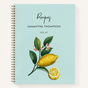 Custom Recipe Cookbook Vintage Lemons Citrus Notebook