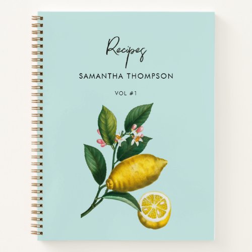 Custom Recipe Cookbook Vintage Lemons Citrus  Notebook