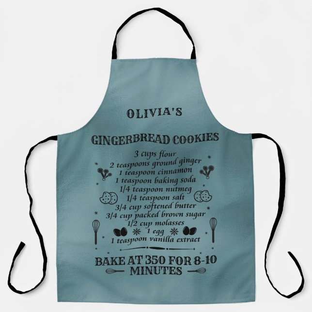 Custom Recipe Dusty Blue Apron | Chef Baker Gift  (Front)