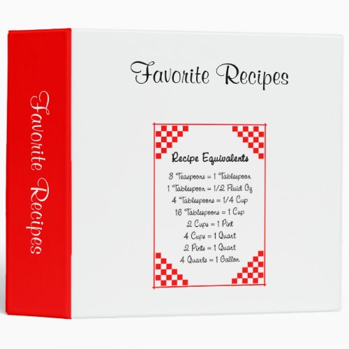 Custom Recipe Equivalents Organizer Binder