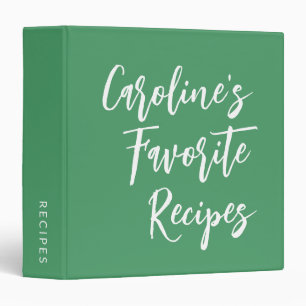 Custom Recipe Green Sage Brush Lettering Name 3 Ring Binder