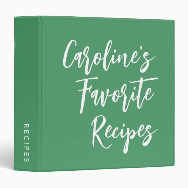 Custom Recipe Green Sage Brush Lettering Name 3 Ring Binder (Front/Spine)