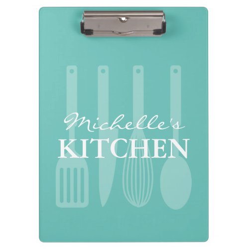 Custom recipe holder with cooking utensil print clipboard