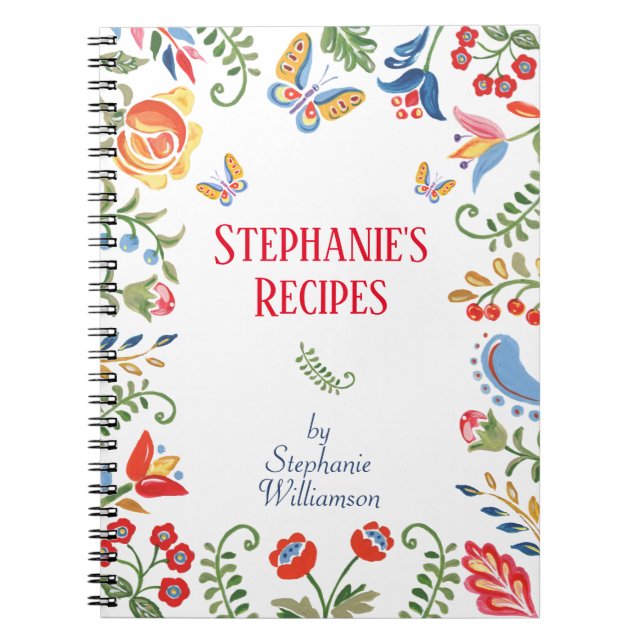 Custom Recipe Notebook Folk Art Flower Personalize (Front)