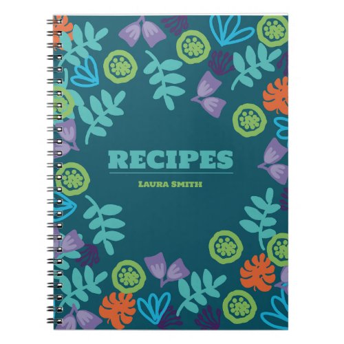 Custom recipes floral modern green pretty Notebook