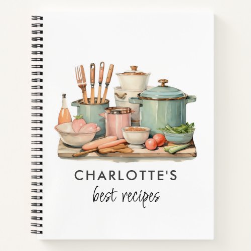 Custom Recipes Pots Food Utensils Recipe Templates Notebook