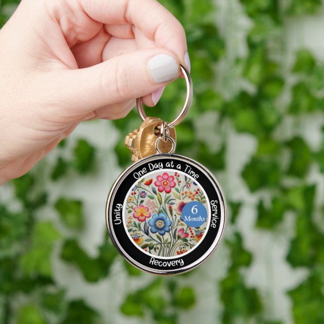 Custom Recovery Milestone Gift - Floral Keychain (Hand)