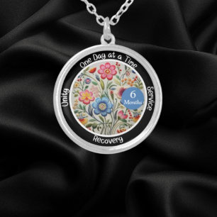 Custom Recovery Milestone Gift - Floral Silver Plated Necklace