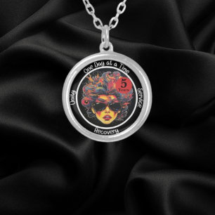 Custom Recovery Milestone Gift for Her - Pop Art Silver Plated Necklace
