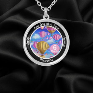 Custom Recovery Milestone Gift - Hot Air Balloons Silver Plated Necklace