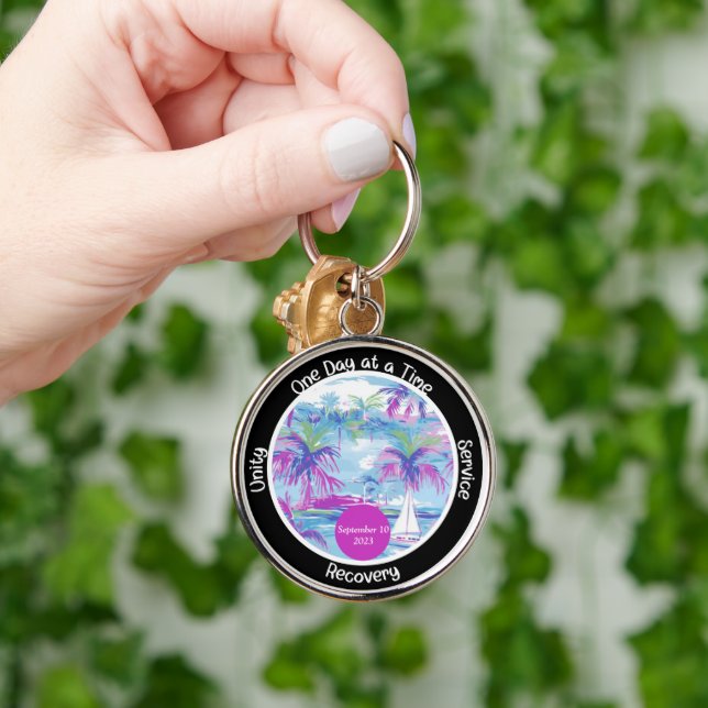 Custom Recovery Milestone Gift - Palm Trees Keychain (Hand)