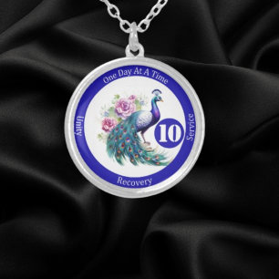 Custom Recovery Milestone Gift Sobriety Token Silver Plated Necklace
