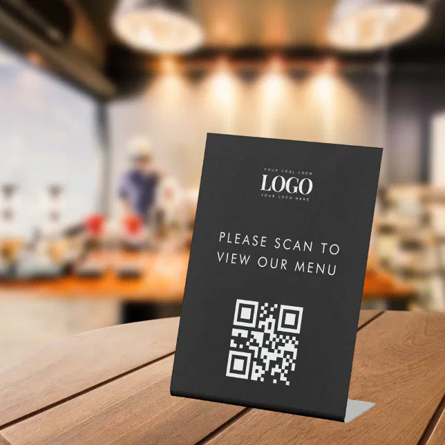 Custom Rectangle Business Logo & QR Code Menu Pedestal Sign | Zazzle