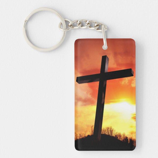 Custom Rectangle Easter Cross Keychain (Front)