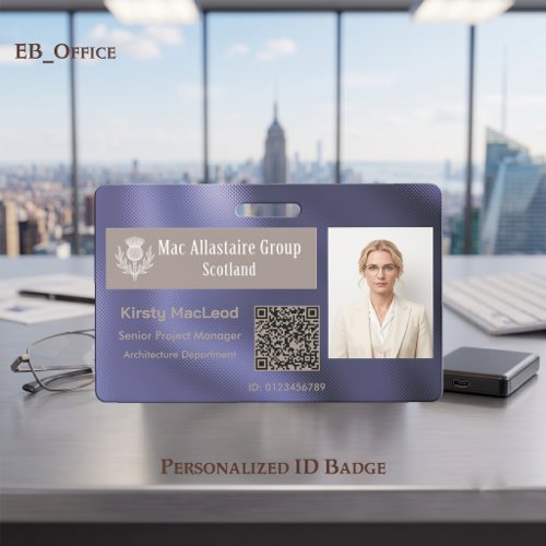 Custom Rectangle Logo Photo ID Metal Indigo Violet Badge