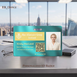 Custom Rectangle Logo Photo ID Metallic Aqua Teal Badge