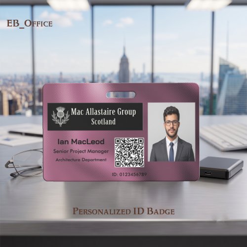 Custom Rectangle Logo Photo ID Metallic Burgundy Badge